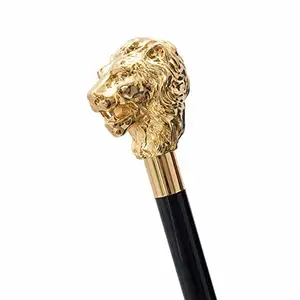 Calvin Handicraft Designer Nautical Vintage Golden Lion Style Handle 36" inches Wooden Walking Stick Cane CHWKS110