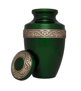 Urne funéraire verte Urne de crémation Artisanat en métal pour les cendres humaines Fabriquée à la main en laiton Convient pour le sépulture au cimetière ou la niche Grande taille - Product Image 1