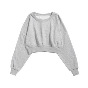Diseñador de moda Sudaderas de algodón Niñas Crop Top Sudaderas con capucha Manga larga Logotipo personalizado Sudadera de cuello redondo recortada para mujer - Product Image 2
