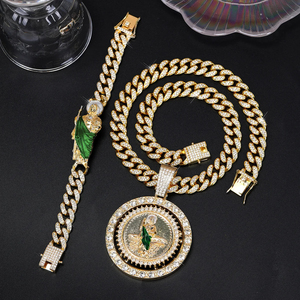 ชุดสร้อยคอจี้เพชรแบบหมุนได้ของฮิปฮอปสำหรับผู้ชายสร้อยข้อมือโซ่ร้อยเชือกสไตล์คิวบา - Product Image 6