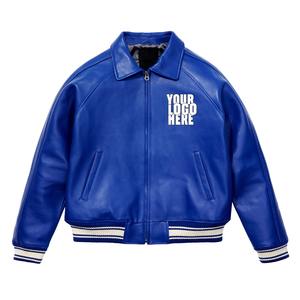 Plus Size High Street Blue <b>Men's</b> Leather Bomber Jacket Stand Front <b>Thick</b> Single Button Closure Breathable Eco-Friendly Winter - Product Image 1