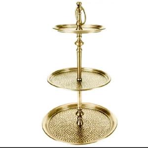 Venta al por mayor soporte de pastel de cobre de tres niveles para decoraciones de bodas fiestas y vajilla de Hotel herramientas de pastel - Product Image 2