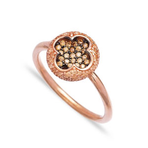 Anillo de Plata de Ley 925 con diseño de trébol, piedra de citrino de diseño redondo minimalista, hecho a mano, turco, joyería - Product Image 1