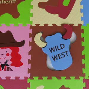 <b>Soft</b> EVA Foam 12x12 Educational Cowboy Themed Puzzle <b>Play</b> Mat for <b>Toddlers</b> - Product Image 1