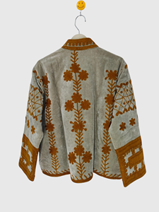 Veste à col mandarin brodée à la main avec des motifs floraux, manches longues, en coton, pour femmes, taille plus, vêtements d'automne - Product Image 5