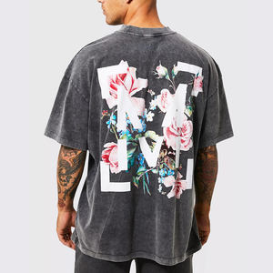 Camiseta extragrande 100% de algodón personalizada para hombre, talla grande, lavado ácido con logotipo estampado de patrón sólido, corte grande y alto - Product Image 1