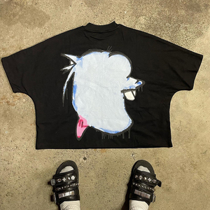 เสื้อยืดโอเวอร์ไซส์ลายการ์ตูนบ็อกซี่ไหล่ตกเสื้อครอปไซส์ออกแบบได้ตามต้องการ - Product Image 4