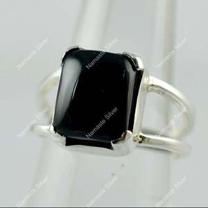 925 Sterling Silver Black Onyx Ring Geometric Handmade <b>Statement</b> Promise Jewelry Natural Black Onyx <b>Cushion</b> Gemstone July - Product Image 4