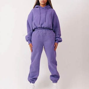 Servicio OEM, Conjunto Deportivo Informal de Lona para Mujer, Invierno, Color Sólido, Logotipo Personalizado, Conjunto de 2 Piezas, Precio al por Mayor - Product Image 1