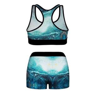 Low MOQ Sublimation Solid Floral Women Two Piece <b>Sports</b> <b>Bra</b> Scrunch Butt Shorts Mid Waist Seamless Front Fitness Training Gym - Product Image 2