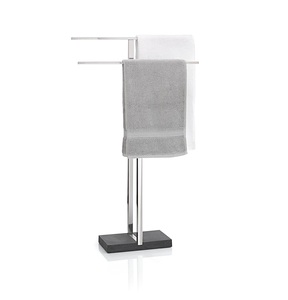 AK Brass Metal T Shape <b>Towel</b> Holder 2 Stands in Nickel Finished with Black Rectangular Base For Hotel & Restaurant Decor - Product Image 1