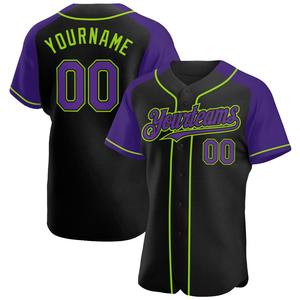 Direct Engro Sportswear Industry Custom Black Purple-Neon Green Auténtico Raglan Sleeves Baseball Jersey Tallas grandes Diseño - Product Image 1