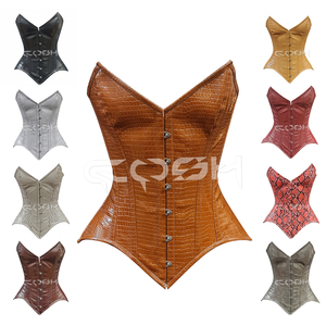 Brown Croc-Texture <b>PVC</b> Overbust Steel Boned Underwire Cups Curvy Waist Slimming Corset - Product Image 4