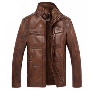 Chaqueta de Otoño Invierno de cuero genuino para hombre, cuello levantado, logotipo frontal, marrón, de talla grande, estilo callejero, gran oferta, nueva llegada - Product Image 1