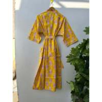 Robe kimono longue en coton 100% à imprimé animal jaune, col en V, à nouer, style bohème, décontractée, pour l'été