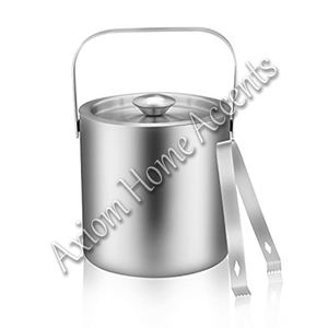 HANDCRAFTED POLISHED STAINLESS STEEL HAMMERED <b>ICE</b> <b>BUCKET</b> <b>WITH</b> <b>LID</b> and HANDLE for BAR and HOME USE by AXIOM HOME ACCENTS - Product Image 3