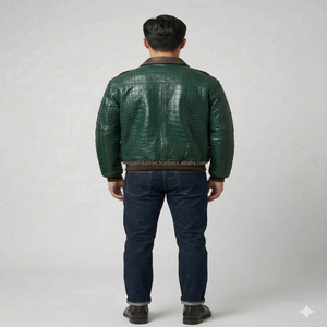 Veste bomber en cuir véritable gaufré effet croco Vivouge Industries pour homme, respirante, col rabattable, idéale pour l'hiver - Product Image 2