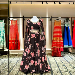 Lehenga Choli indien traditionnel prêt-à-porter, fantaisie, décontracté, en georgette imprimé, entièrement cousu, costume pour les occasions spéciales, séchage rapide - Product Image 1