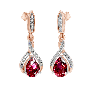 Pendientes de tuerca de lujo de joyería fina de oro macizo de 14K con rubí natural y pendientes colgantes de diamantes para mujer OEM ODM para venta al por mayor - Product Image 2