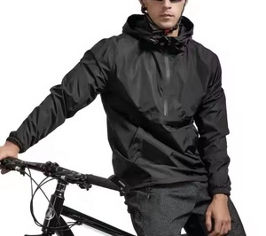 Nuevo diseño personalizado impermeable al aire libre cortavientos media cremallera chaqueta con capucha 100% poliéster motocicleta Negro hombres chaquetas - Product Image 3