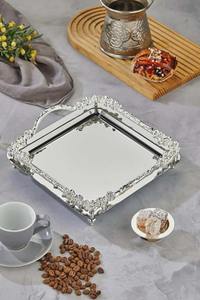 Plateau de service en métal de luxe doré, finition miroir argenté, idéal pour la présentation de café, thé et desserts, provenant d'Inde - Product Image 6