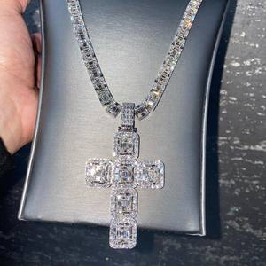 925 <b>Silver</b> Custom <b>Cross</b> <b>Pendant</b> Round Moissanite Diamond Hip Hop Jewelry Iced Out Charm Necklace Birthday Gift - Product Image 3