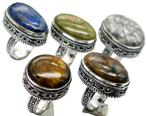 Anillos de latón macizo chapados en plata con ajuste de bisel de diseñador Vintage, joyería de moda de declaración de piedra Original surtida brillante en venta - Product Image 4