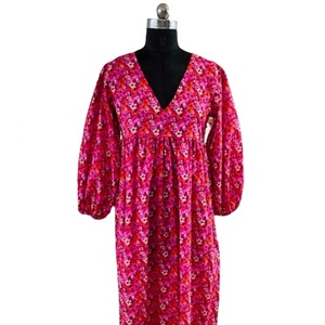 Vestido Casual Largo de Verano para Mujer, Estilo Bohemio Americano y Europeo, con Mangas Abullonadas y Estampado Floral, 100% Poliéster - Product Image 1