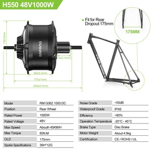 Kit <span class=keywords><strong>moteur</strong></span> <span class=keywords><strong>roue</strong></span> <span class=keywords><strong>arrière</strong></span> <span class=keywords><strong>Bafang</strong></span> G062 <span class=keywords><strong>1000W</strong></span> 48V 175mm OLD pour vélo électrique Fat Bike 20-26 pouces avec frein à disque et mini-écran DZ40 - Stock UK - Product Image 3