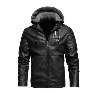 Chaqueta de cuero con capucha de felpa para hombre de otoño e invierno, cuello levantado, letra, transpirable, a prueba de viento, estilo callejero, Haus Industries - Product Image 6