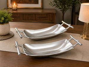 Plat de service en acier inoxydable en forme de bateau avec poignées en forme de branche, ensemble de bols durables pour la décoration de la maison - Product Image 5