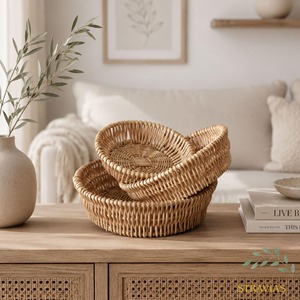 <b>Square</b> <b>Wicker</b> Fruit <b>Basket</b> Set Handmade Eco-Friendly Storage <b>Baskets</b> Natural Rattan Modern Multifunction Artex Green Earth Made - Product Image 4