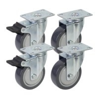 Chariot à roulettes en PU avec noyau en PP, roulement à billes double, capacité de charge 80-130 kg, frein en plastique, idéal pour hôtels, restaurants, commerce de détail