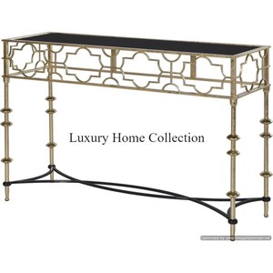 Antique Handmade <b>Console</b> <b>Table</b> Unique Modern Design <b>Gold</b> Color Shiny Polished Top Fancy Look Rectangle Glass Transparent Top - Product Image 5