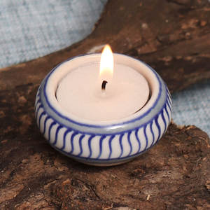 Bulk Handcrafted Ceramic <b>Blue</b> and White Votive T <b>Light</b> Round Candle Holder Best for Wedding Decoration Gifts TLH-017 - Product Image 2