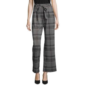 Pantaloni da Donna John Paul Richard a Quadri con Laccetti Frontali, Neri, Vita Alta, Gamba Larga, Antipiega, Taglia L - per l'Autunno - Product Image 1
