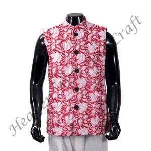 Chaqueta acolchada hecha a mano para hombre, diseño de algodón Floral sin mangas, lavable a mano, estilo bohemio, chaqueta de algodón con estampado de bloques - Product Image 5