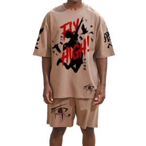 Ensemble de survêtement robot imprimé grande taille pour homme, 2 pièces, 100 % coton, style streetwear, été-automne, vente en gros - Product Image 5