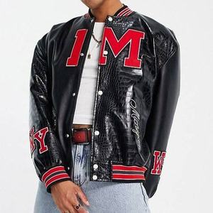 OEM personalizado bordado logotipo Pu cuero motocicleta chaqueta Bomber Letterman Varsity chaqueta para hombres béisbol universitario - Product Image 1