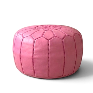 Pink Modern Moroccan <b>Leather</b> <b>Pouf</b> Ottoman Removable Cover Stitched Floor Seat Cushion Home Stool Living Room Bedroom MA Origin - Product Image 1