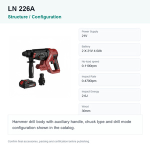 Marteau perforateur sans fil LINOON <span class=keywords><strong>LN</strong></span> 226A 21V SDS-plus 26 mm, outil électrique industriel en gros OEM - Product Image 2