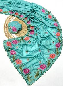 Sari indien traditionnel en tussar pur chocolat avec broderie florale, fabricant de mode féminine de Surat au prix le plus bas - Product Image 3