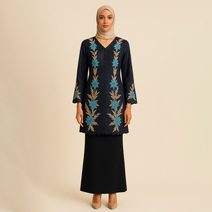 AYNI poliéster hecho a mano modesto Abya cuello pico BAJU KURUNG talla grande antiestático transpirable tradicional musulmán ropa para bodas - Product Image 4