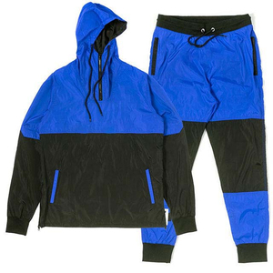 Veste de course coupe-vent légère personnalisée à col rond Fabricant de survêtements Ensemble patchwork uni sweat à capuche et pantalon zippé pour hommes - Product Image 4