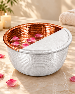 Fauteuil de pédicure rond en cuivre martelé avec couvercle, massage manuel blanc et drainage sans tuyau pour salon et spa, repose-pieds de luxe - Product Image 6