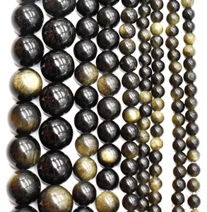 Obsidiana Dourada Natural Rodada Beads 12 MM AAA Qualidade Suave Polonês Contas De Cristal Natural Para Fazer Jóias.