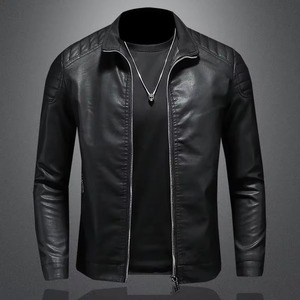 Veste en cuir varsity à col montant pour homme, de haute qualité, décontractée, coupe-vent, respirante, en simili cuir - Product Image 1