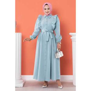 Robe Hijab Détaillée à Volants Bleu Glace - Product Image 2