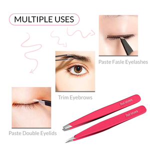 2 pinces à sourcils en acier inoxydable rose de haute qualité, outil de maquillage pour le toilettage des poils incarnés avec pochette - Product Image 2