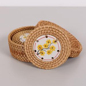 Dinnerware Rattan Coasters With Custom logo Printed Ceramic Wholesale Table <b>Dinner</b> Serving coaster Sets - Product Image 2